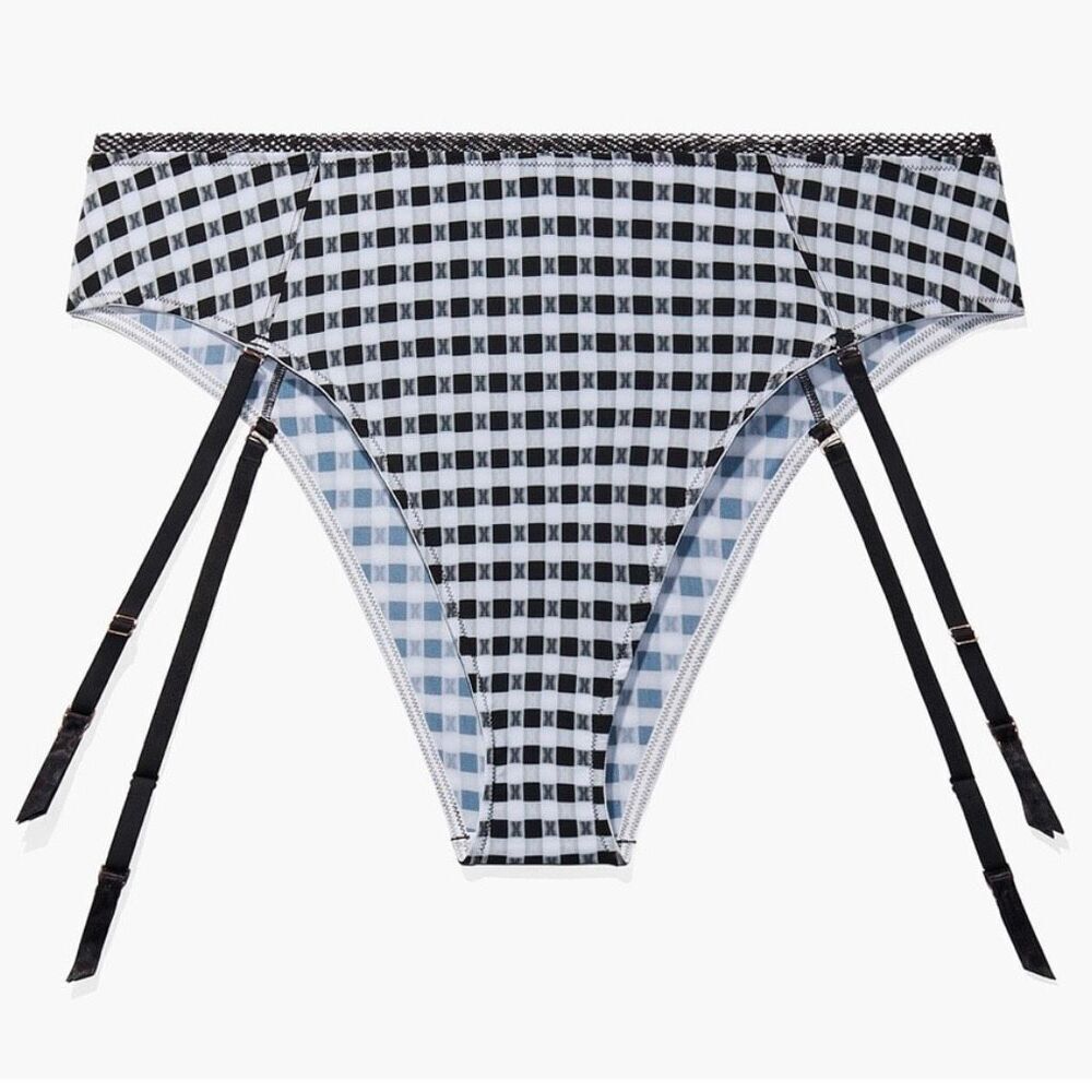 Savage X Black White Gingham Plaid Undies Cheeky Garter Small